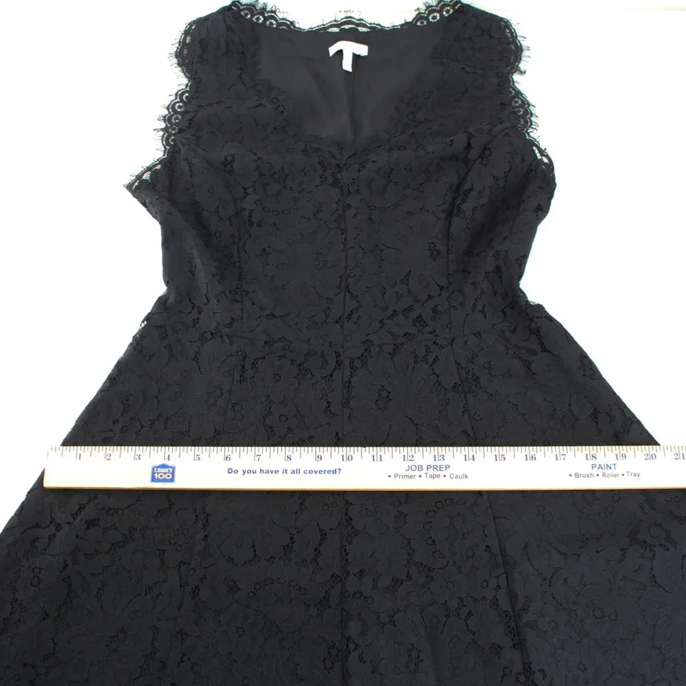 Joie Nikolina Dress Black Lace Sleeveless V Neck Scalloped Eyelash Trim SZ M - Picture 11 of 15